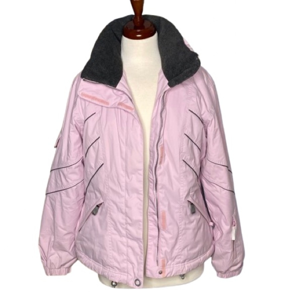 NILS Women’s Pink Ski Snow Jacket Size 8 Zipper Pockets Elastic Velcro Hood EUC